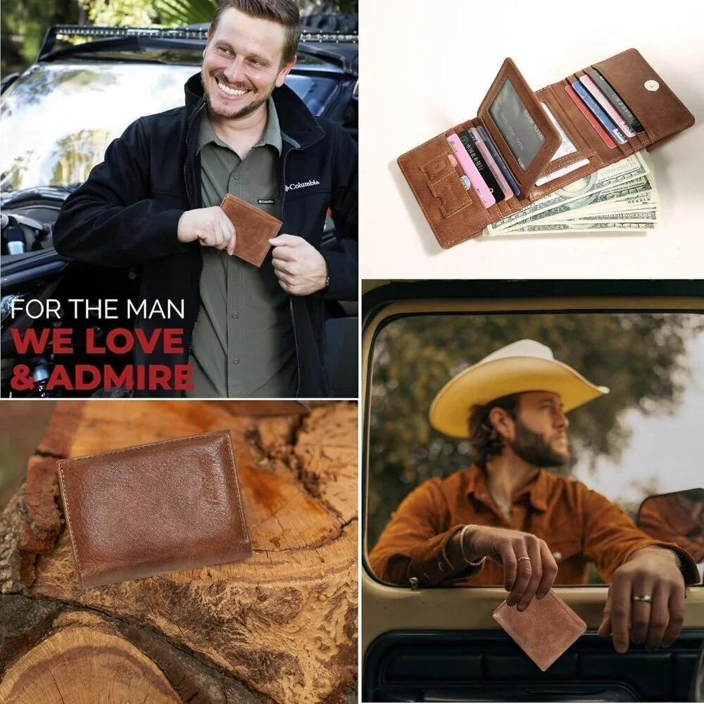 Men's Brown Wallet Card Classic Leather Design Durable Multiple Front Pocket